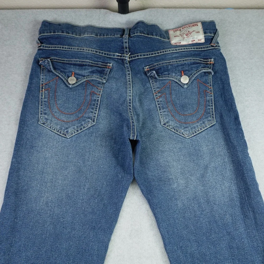 True Religion Jeans Mens 34 Blue Geno Relaxed Slim SN Flap Medium Wash